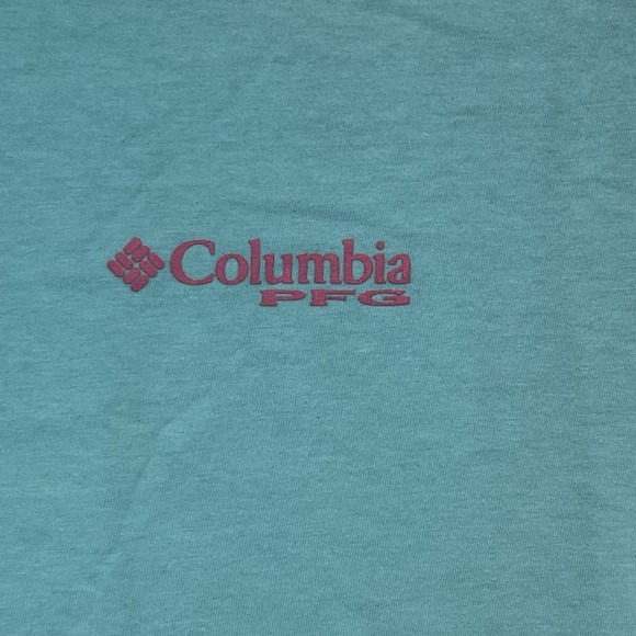 Columbia Mens PFG Short Sleeve Blue/Teal Shirt L Teal‎ Logo Elements of Fishing - Picture 3 of 6